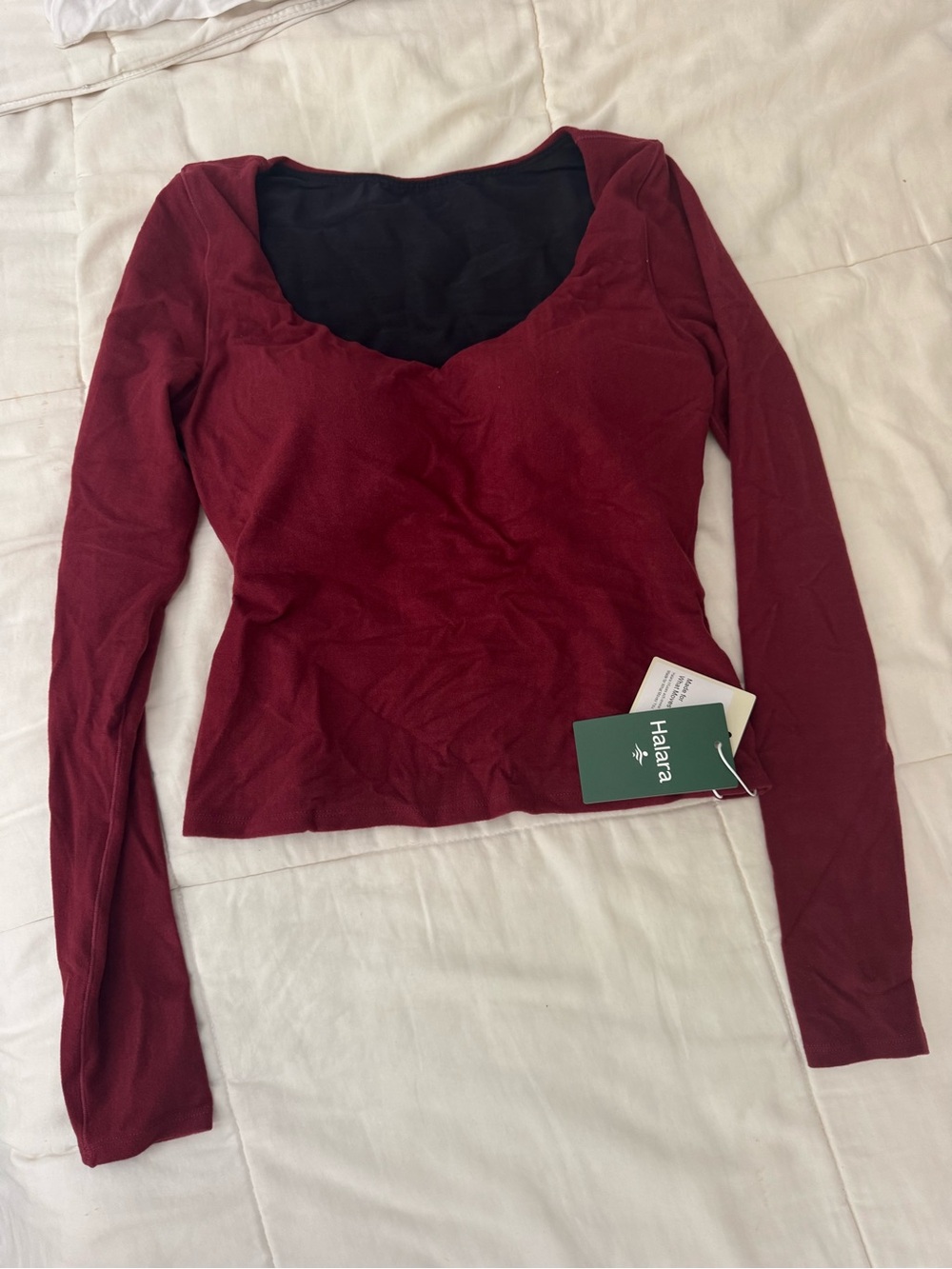 HALARA Long Sleeve Scoop Neck Top in Deep Wine
